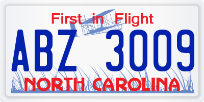 NC license plate ABZ3009