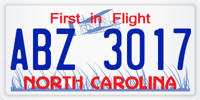 NC license plate ABZ3017