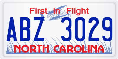 NC license plate ABZ3029