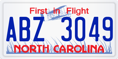 NC license plate ABZ3049
