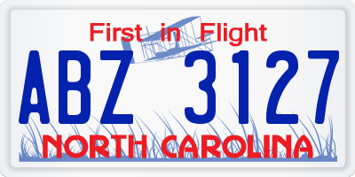 NC license plate ABZ3127