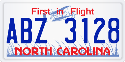 NC license plate ABZ3128