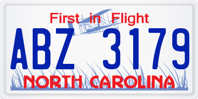 NC license plate ABZ3179