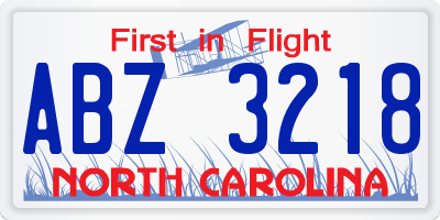 NC license plate ABZ3218