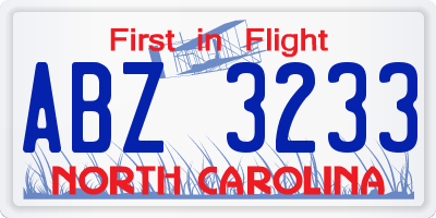 NC license plate ABZ3233