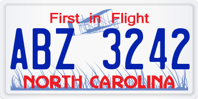 NC license plate ABZ3242