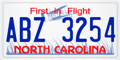 NC license plate ABZ3254