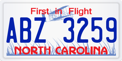 NC license plate ABZ3259