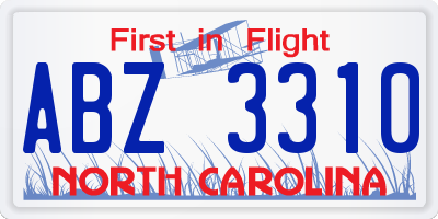 NC license plate ABZ3310