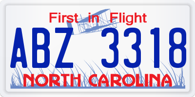 NC license plate ABZ3318