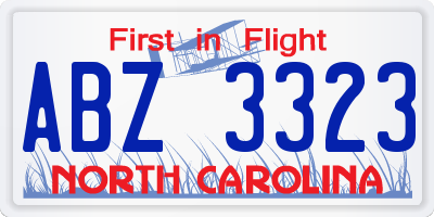 NC license plate ABZ3323