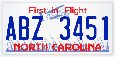 NC license plate ABZ3451