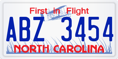NC license plate ABZ3454