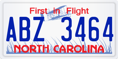 NC license plate ABZ3464