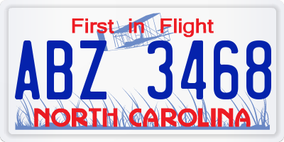 NC license plate ABZ3468