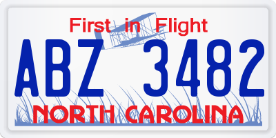 NC license plate ABZ3482
