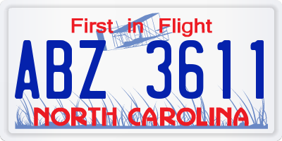 NC license plate ABZ3611