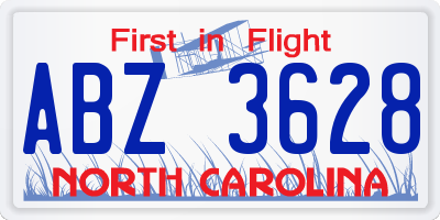 NC license plate ABZ3628