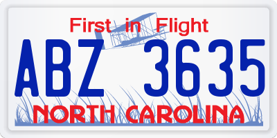 NC license plate ABZ3635