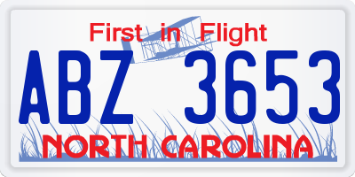 NC license plate ABZ3653