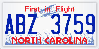 NC license plate ABZ3759