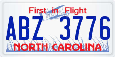 NC license plate ABZ3776