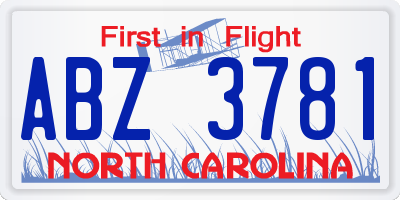 NC license plate ABZ3781