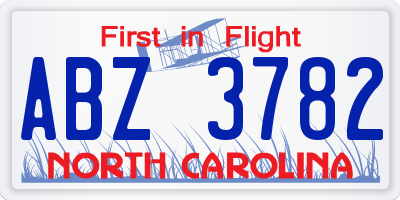 NC license plate ABZ3782