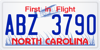 NC license plate ABZ3790