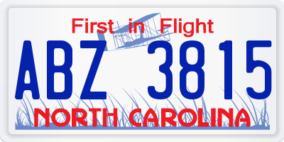 NC license plate ABZ3815