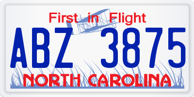 NC license plate ABZ3875