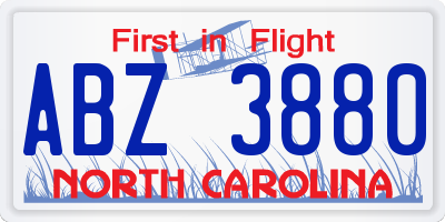 NC license plate ABZ3880