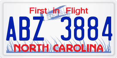 NC license plate ABZ3884