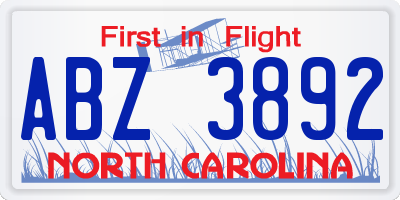 NC license plate ABZ3892