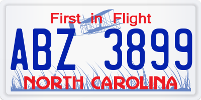 NC license plate ABZ3899