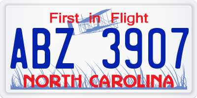 NC license plate ABZ3907