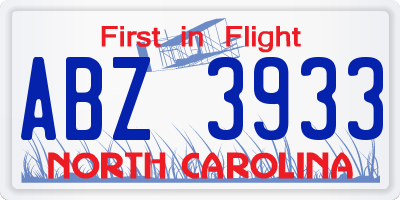 NC license plate ABZ3933