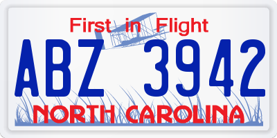 NC license plate ABZ3942
