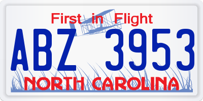 NC license plate ABZ3953