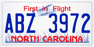 NC license plate ABZ3972