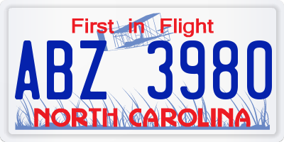NC license plate ABZ3980