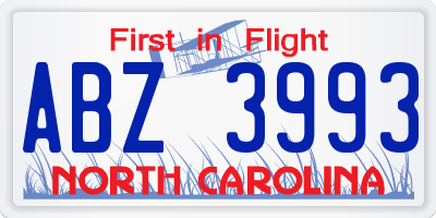 NC license plate ABZ3993