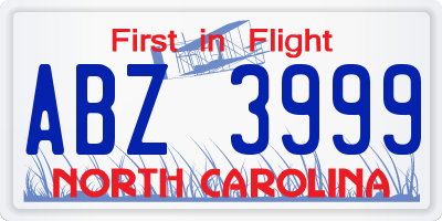 NC license plate ABZ3999