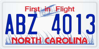 NC license plate ABZ4013