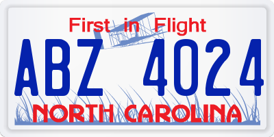 NC license plate ABZ4024