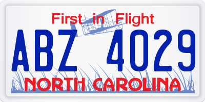NC license plate ABZ4029
