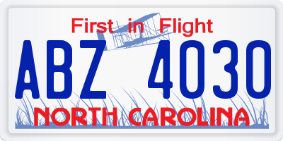 NC license plate ABZ4030