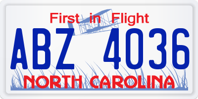 NC license plate ABZ4036