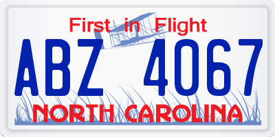 NC license plate ABZ4067