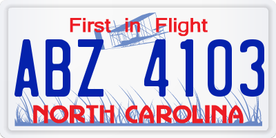 NC license plate ABZ4103